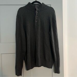 Eddie Bauer XL Gray Cotton Cashmere Mock Neck Sweater Button Pullover Men’s